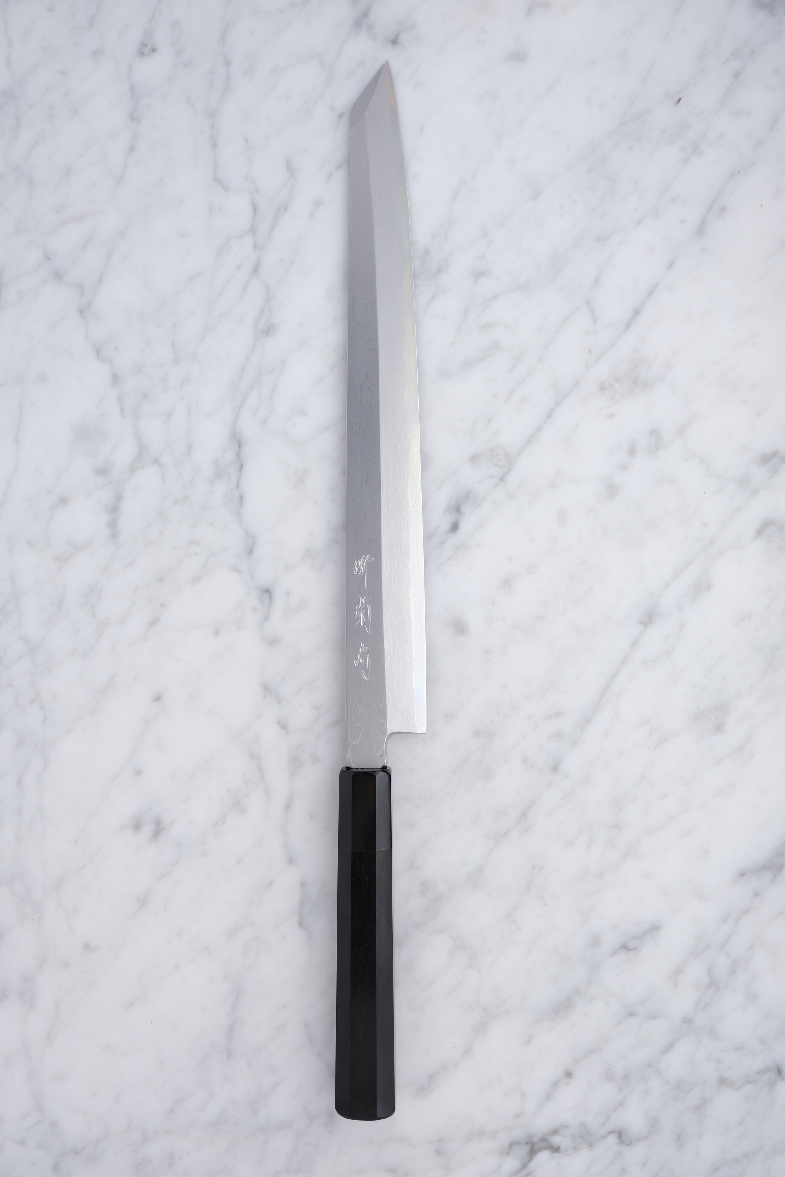 Sakai Kikumori Damascus White #1 Ebony - 300mm Kiritsuke Yanagiba
