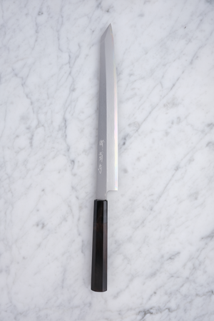 Sakai Kikumori Damascus Shirogami #1 Ebony - 270 mm Kiritsuke Yanagiba