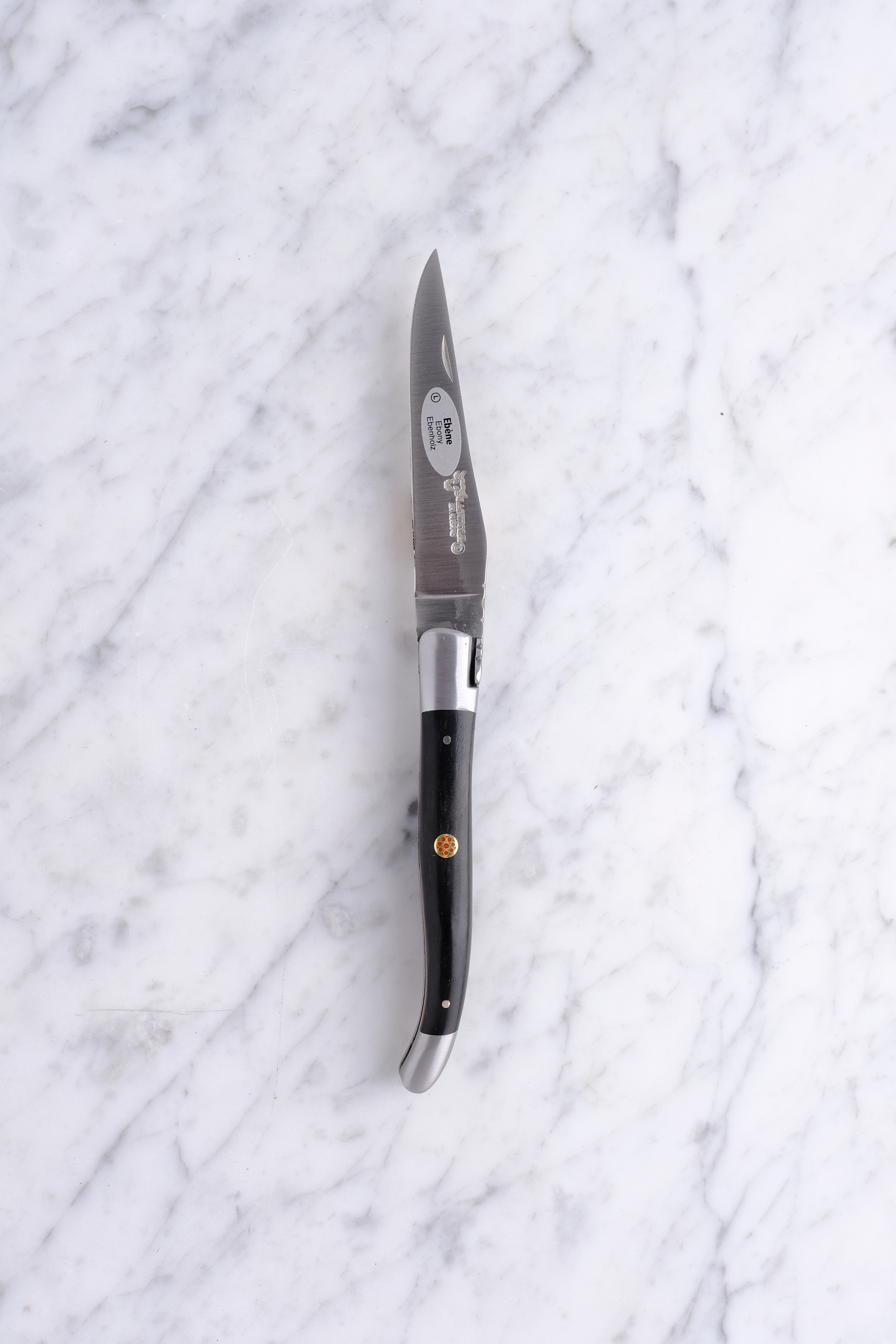Laguiole Folding Knife 12cm - Ebony with Red Mosaic Rivets & Matte Inlay