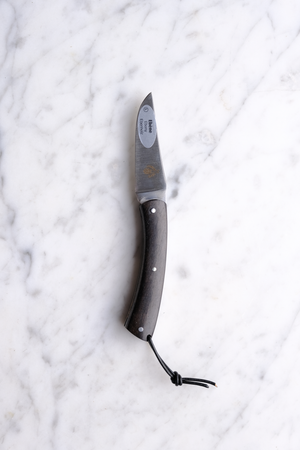 Camambert Foldekniv 8cm børstet m. snor - Ibenholt